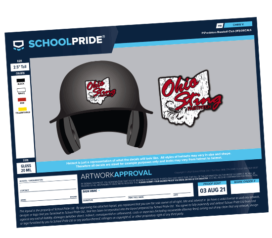 schoolpride®  baseball batting helmet decal artwork proof