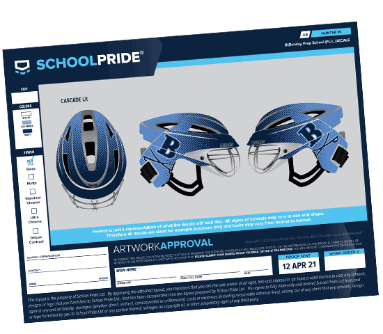 schoolpride® lacrosse helmet wrap cascade b swords blue artwork proof
