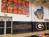high school gym wall pads with mascot and logo