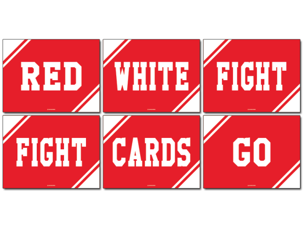 red white fight go cards cheer signs