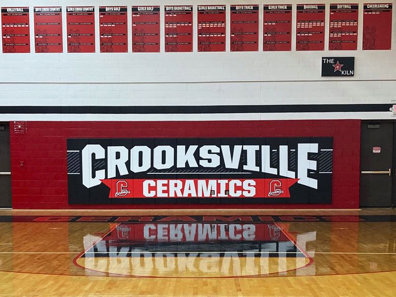 crooksville high school wall pads installed in gym