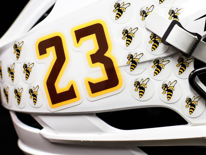 custom bee award decals white lacrosse helmet