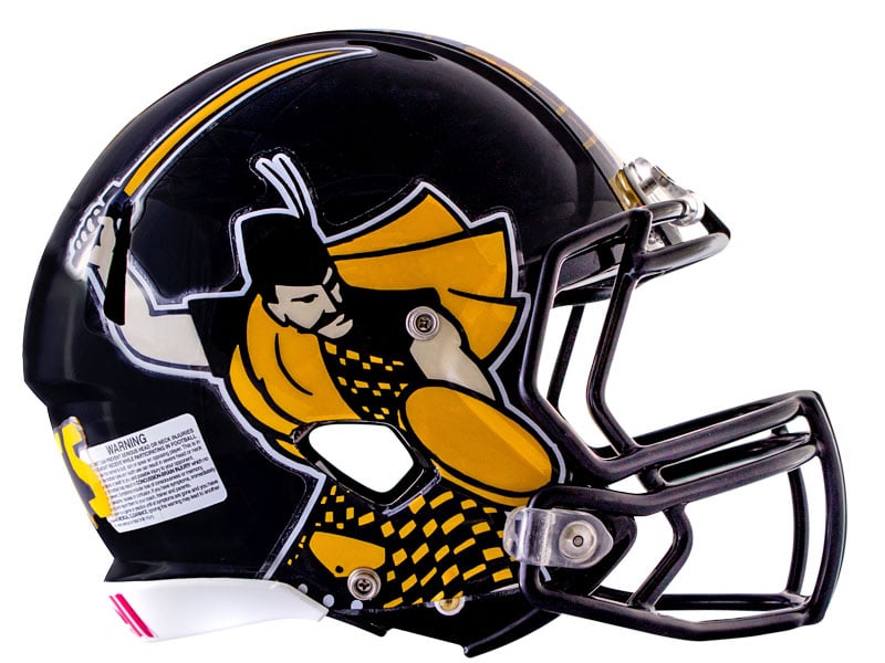 oversized scot football helmet decal on black helmet