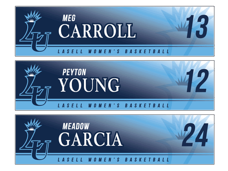 women's basketball locker nameplates and tags lasell university