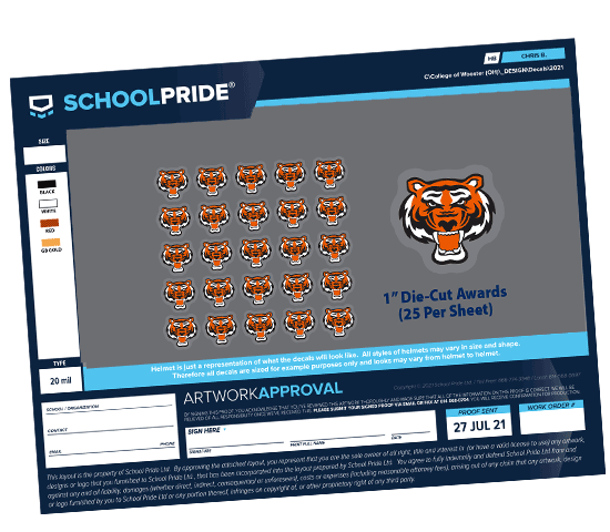 schoolpride® baseball softball batting award helmet decal artwork proof