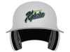 white batting helmet with Xplosion decal in green and black