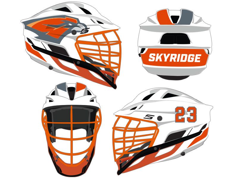 6 item multi item lacrosse kits orange gray skyridge falcons white helmet