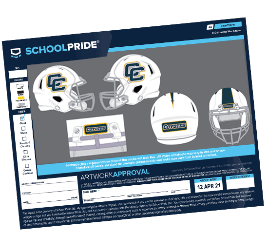schoolpride® football helmet decal decal artwork proof