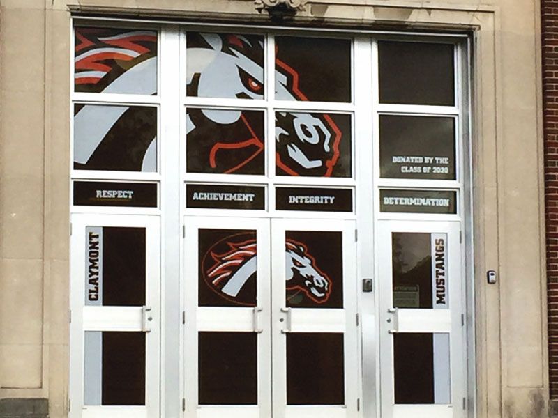 school mascot window film school entry