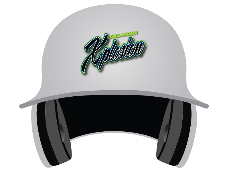 white batting helmet with Xplosion decal in green and black