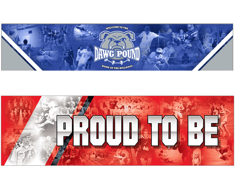 graphic walls with student photos