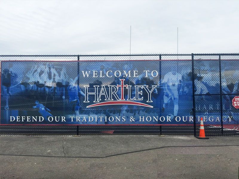 mesh fence banner -- welcome to hartley