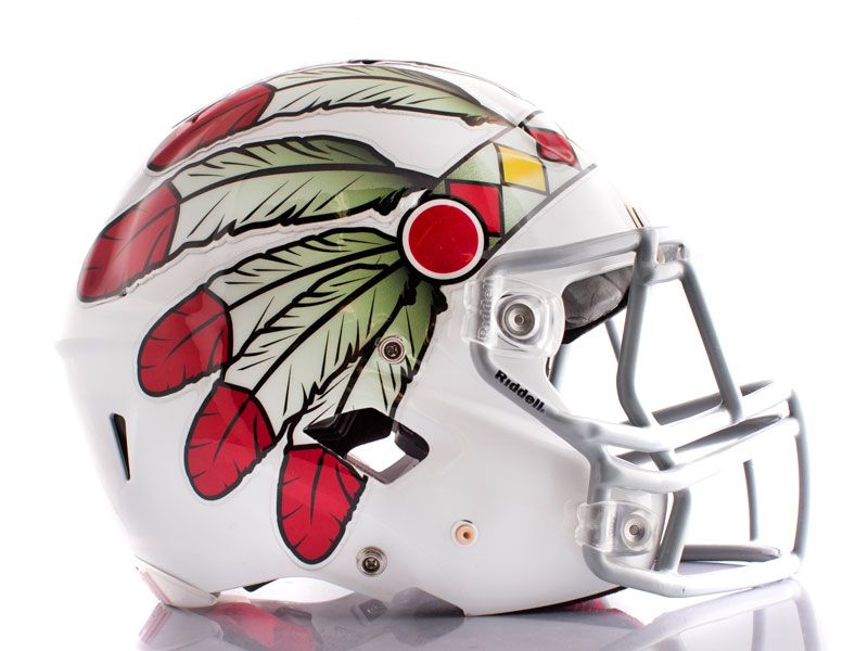 headdress on white football helmet