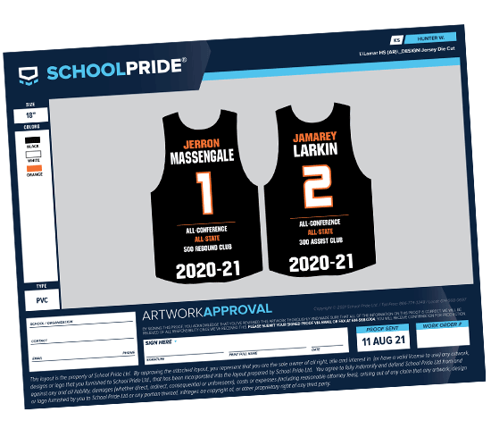 schoolpride® die cut jersey layout