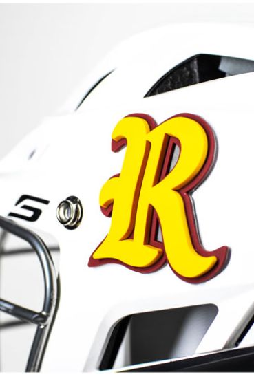 old english R 3d lacrosse helmet decal