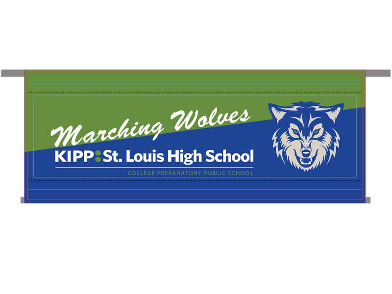 marching band banner two tone green and blue