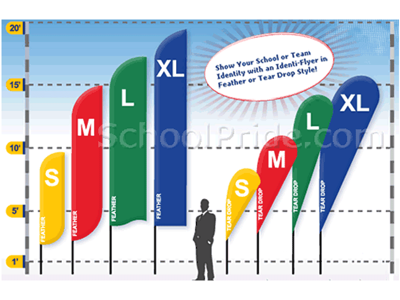 feather flag and tear drop flag sizes
