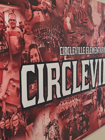 circleville high school graphic wall with student photos