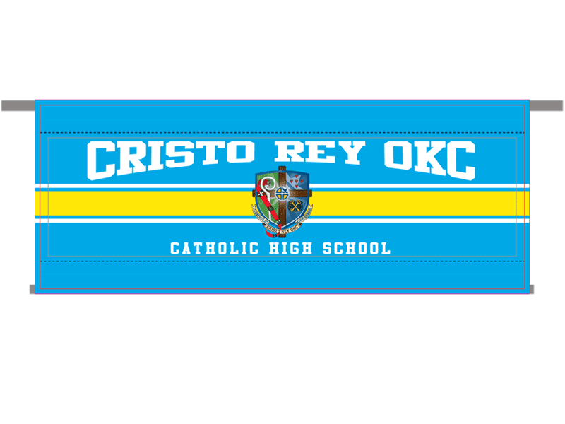 blue and yellow parade banner