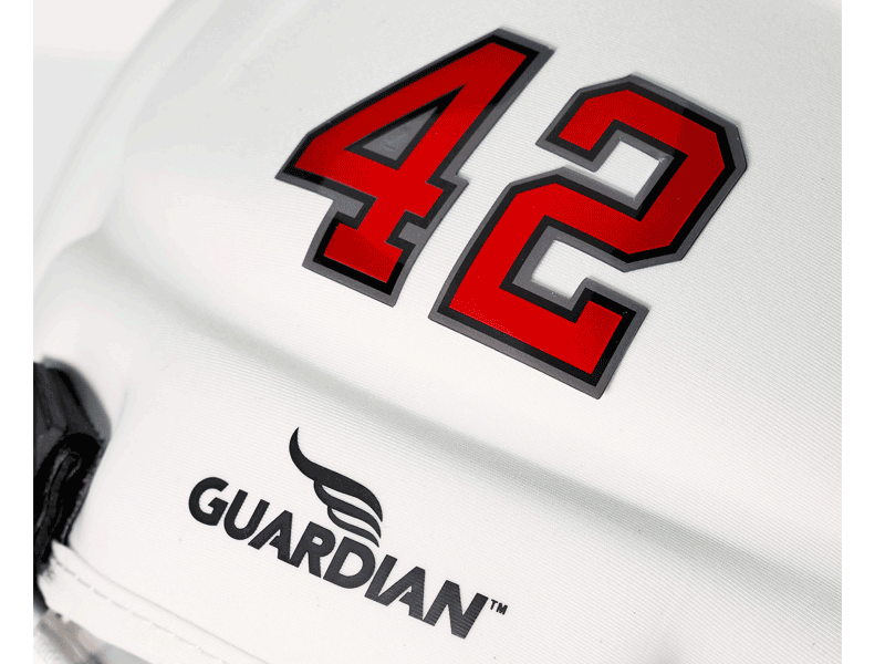 red chrome guardian cap front number with gray outline