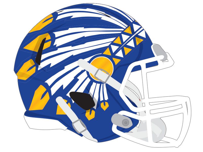 White yellow headdress on blue football helmet