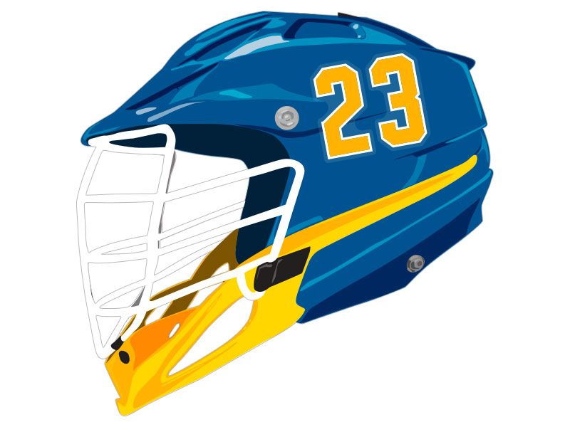 23 lacrosse decal on blue and yellow helmet