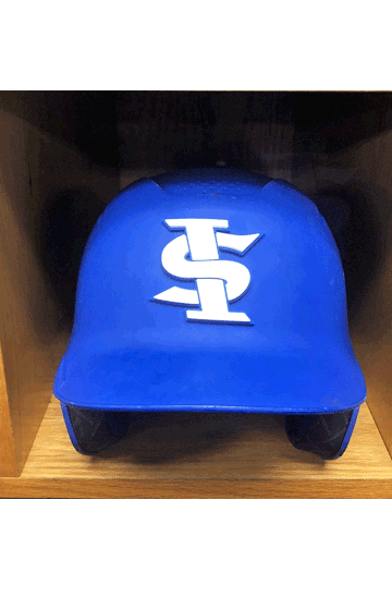 college batting helmet with 3d batting helmet decal in player locker