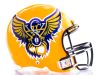 oversized football helmet decal on yellow helmet